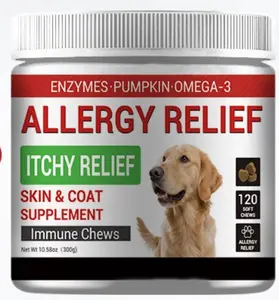 Dog Allergy Relief & Anti Itch Support Chews w/Omega 3: Real Ingredients, Real Taste! Skin & Coat Immune Supplement w/Fish Oil, Pumpkin & Enzymes — Developed by Experts - Made in USA -120Ct boost
