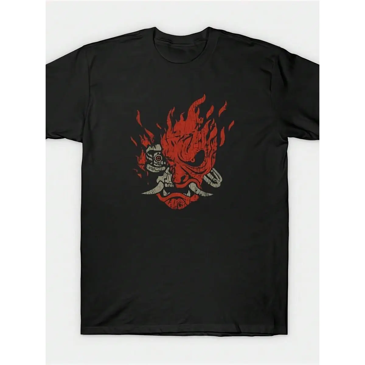 Men Cyberpunk Samurai Cotton Cyberpunk Samurai Graphic T-Shirt Casual Crew Neck Short Sleeve Slight Stretch Geometric-Pattern Regular Fit For Summer Casual Wear