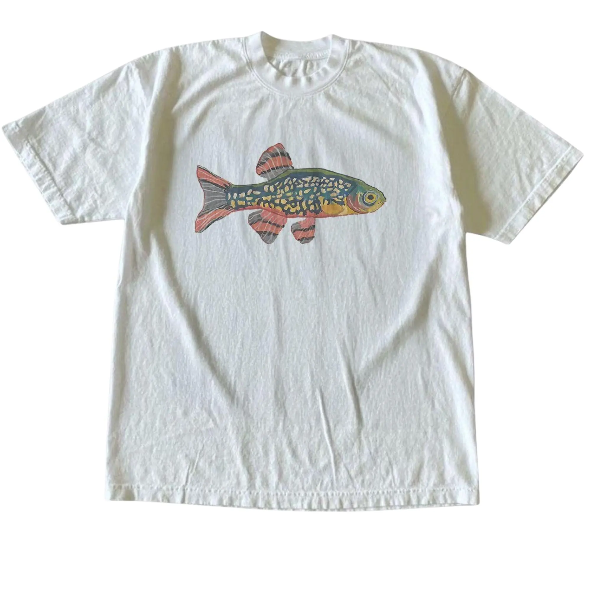Celestial Pearl Danio  Rasbora Aquarium Fish Graphic T-Shirt, Colorful Exotic Aquatic Pet Watercolor Sketch Print, Unisex White Heavyweight Streetwear Tee, Nature Lover Gift