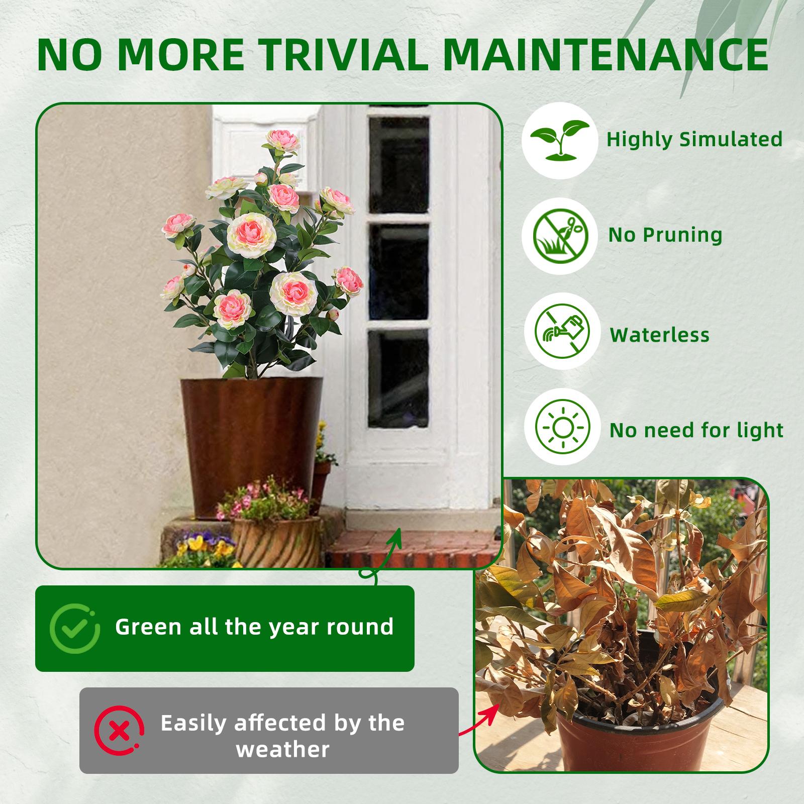 2 Set Artificial Roses With Plastic Stems and Iron Pickets, PE Rose Flowers and Artificial Foliage For Outdoor Indoor Garden, Patios, House,Wedding Party Decorations