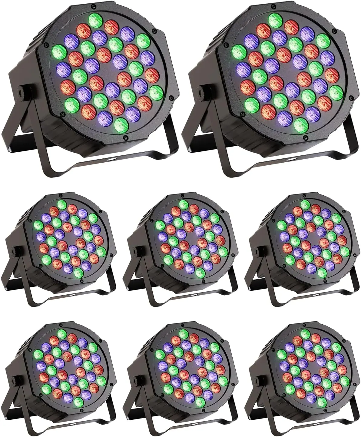 RGB LED Par Lights (4-Pieces), 36-LED Uplight Stage Lights with Multi-Modes, Sound Activation, Remote & DMX Control for Party, Wedding Events
