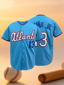Men's Atlanta 13 Light Blue Baseball Jersey, Stitched Team Uniform for Game Day, Party & Daily Wear,Unisex, Sports Top
