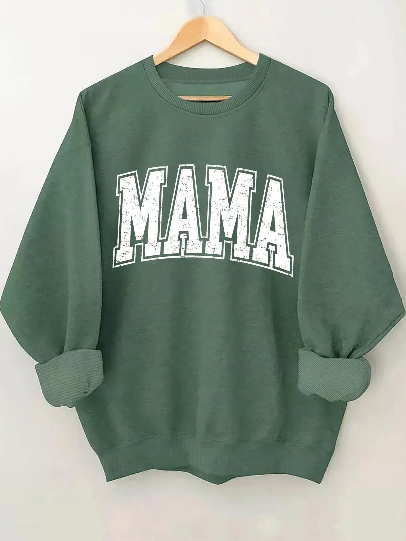 Women's "MAMA" Letter Print Round Neck Long Sleeve Sweatshirt, Casual Crew Neck Pullover For Spring & Fall, Fashion Women's Top For Daily Wear