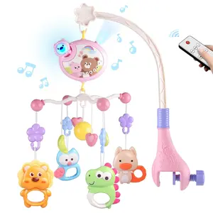 Crib Mobile with Music and Lights, Baby Mobiles for Cribs, Nursery Musical Mobile for Bassinets Toys Hanging Girls Boys, Pack and Play Space Portable Animal Mobile Hanger Arm Clip On Attachment