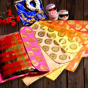 Elegant Brocade Sari Storage Bags | Cotton-Mix Organizers with Button Closure | Wedding Favor & Gift | 5 Pack for Wardrobe Elegance