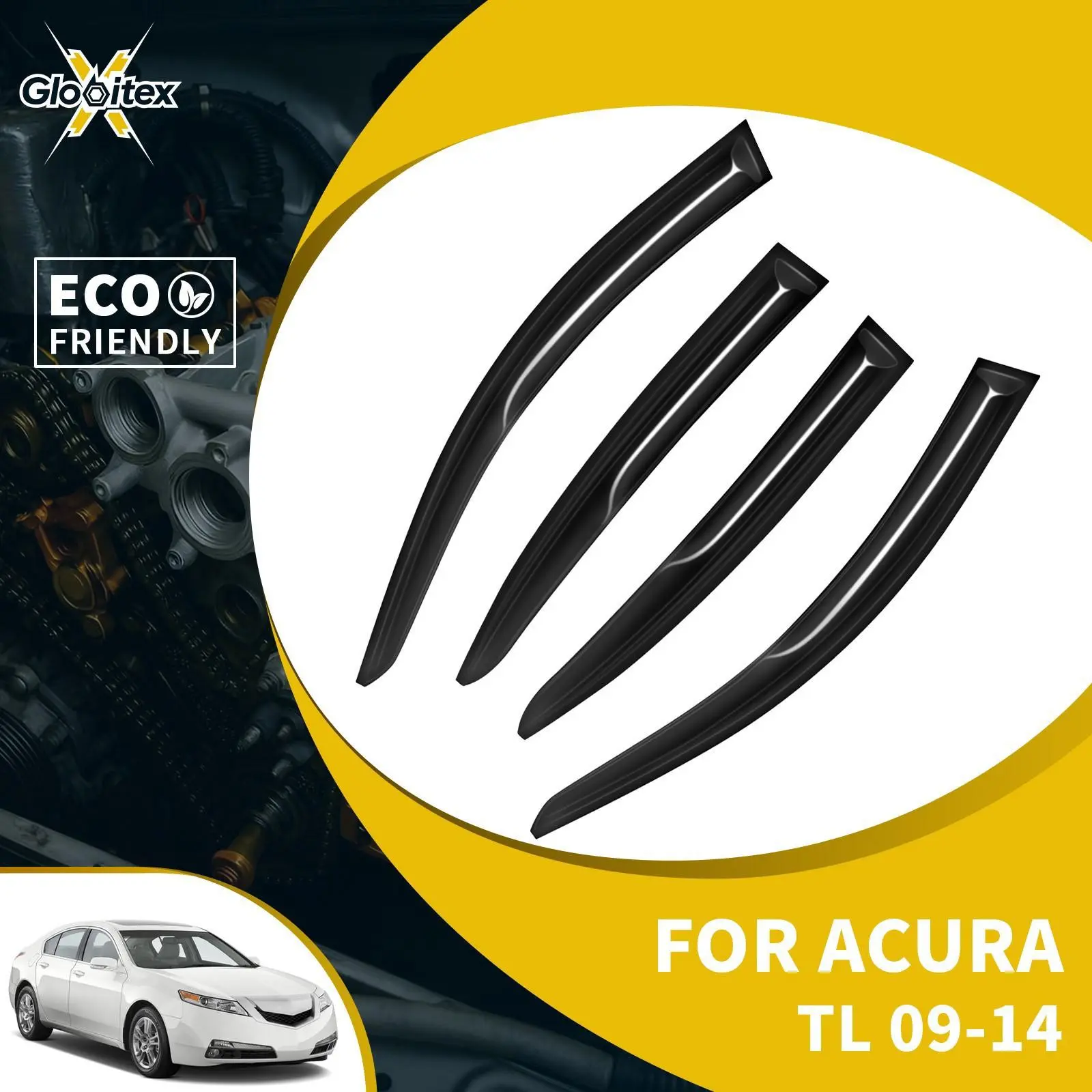 Tape-On Outside Window Visors for Acura TL 4-Door 2009-2014 Vehicle, 4PCS JDM Mugen-Style Car Accessories, Sun-Rain Guards, Vent Wind Deflectors