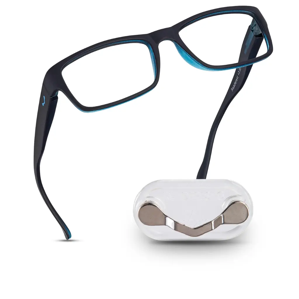 Glasses with Magnetic Holder | Blue Light Blocking Reading Glasses for Men and Women - Eyeglass Holder Clip - Anti Eye Strain, UV Protection, Antiglare - Scratch Resistant Lenses - Spring Hinges for Comfortable Fit - Lifetime Guarantee