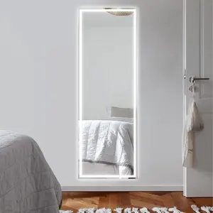 JONATHAN Y Soraya 22 in. W x 65 in. H Large Rectangular Frameless Antifog Front-Lit Tri-Color Wall/Floor Bathroom Vanity Mirror
