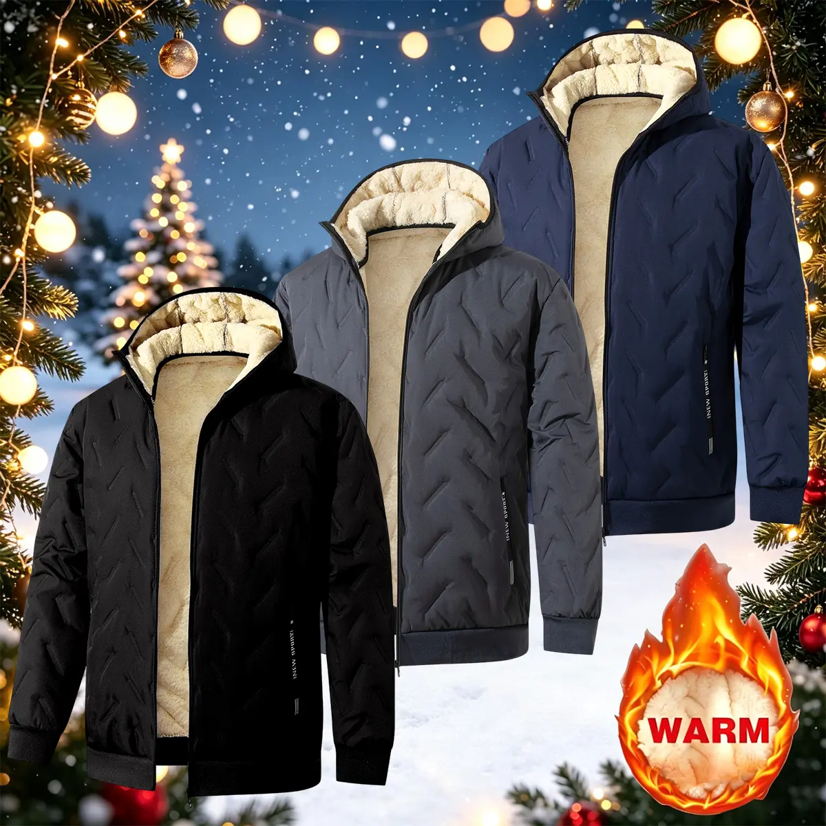 Men’s 3-piece winter ski jacket set with warm lining; waterproof, windproof outerwear with hood for outdoor cold protection—thickened sports jackets suitable for hiking, jogging, camping, fishing, climbing, travel, and skiing/snowboarding; casual windbrea