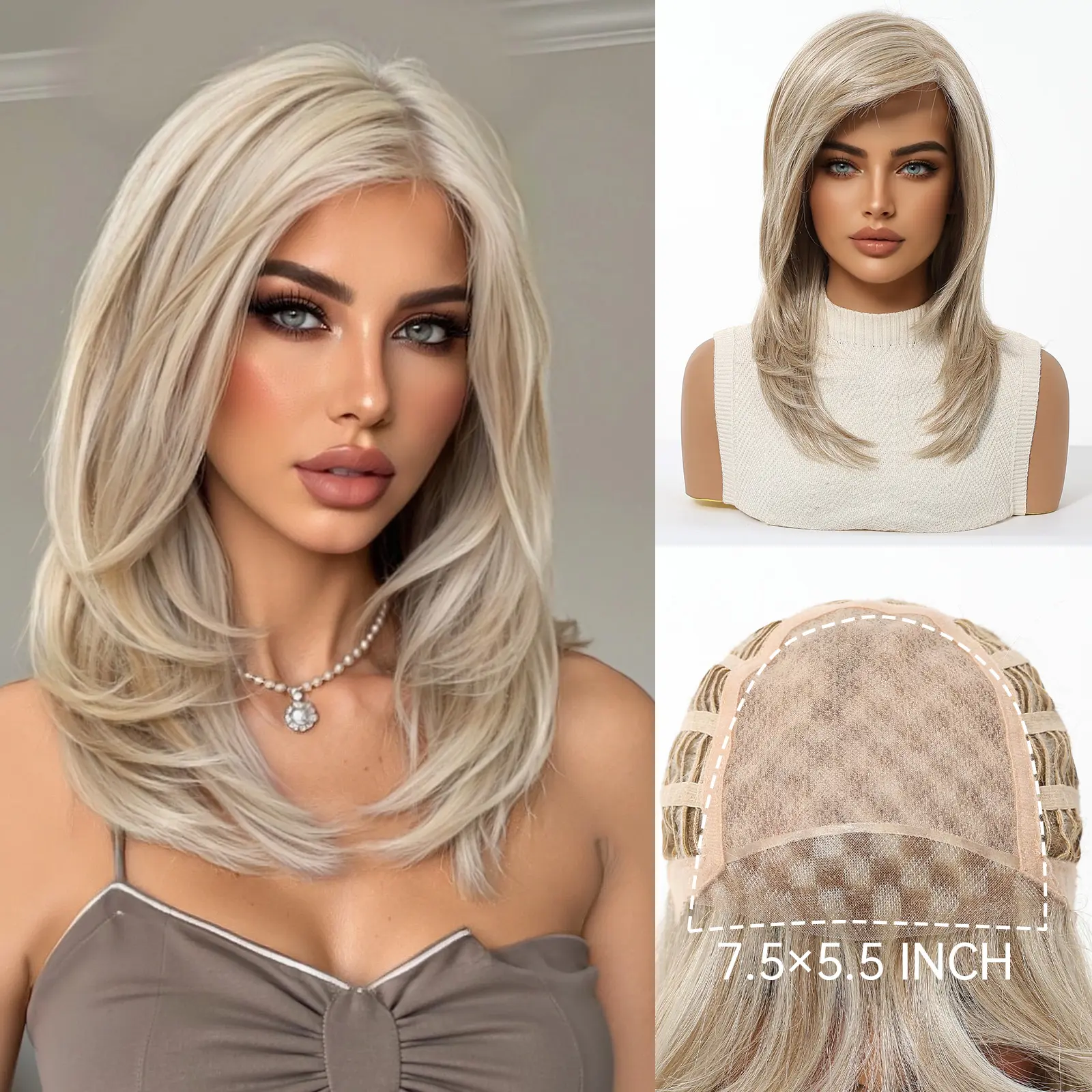 Tanya - DWY Mono Lace Front Free Part Short Natural Wavy Bleach Blonde Glueless Synthetic Wig for Women 14 Inches Lace Frontal Convenient Wigs with High Quality Synthetic Fibers