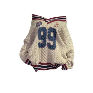 2025 2000s Oversized Korean Preppy Style Letter Print Loose Sweater Women Fashion V-Neck Design Straight Top Autumn Winter Elegant Pullover Knitwear Womenswear Knitting Clothes