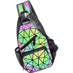 PYFK Geometric Backpack Luminous Holographic Purse Color Changes Flash Reflective Bag for Cycling Fashion Sling Bag for Women(Prism) PYFK