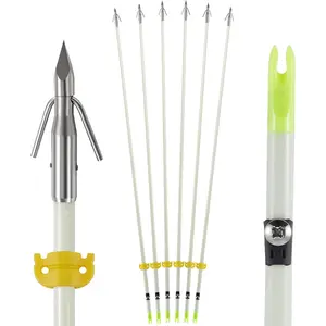 6 Pack 32 inch Bowfishing Arrows with and Safty Slides Fishing Arrow Luminous for Compound Recurve Fishing Hunting