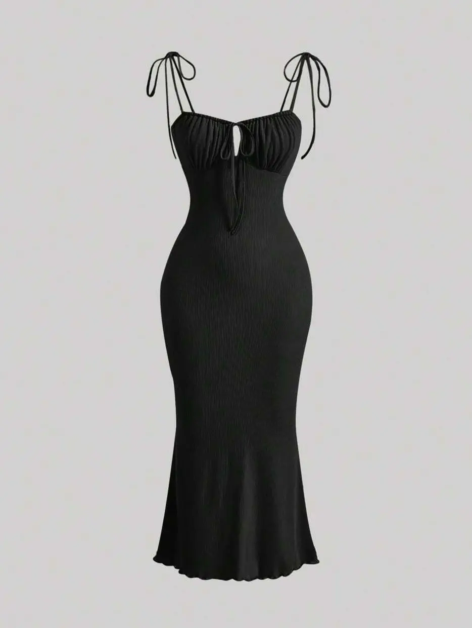 Tie Shoulder Cami Dress, Ruched Bust, Tie Front Summer Style