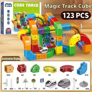 Magic Train Track Set, USB Rechargeable 3D Puzzle Tracks, Gravity Challenge Building Blocks, Stem Educational Toy for Kids Aged 3+
