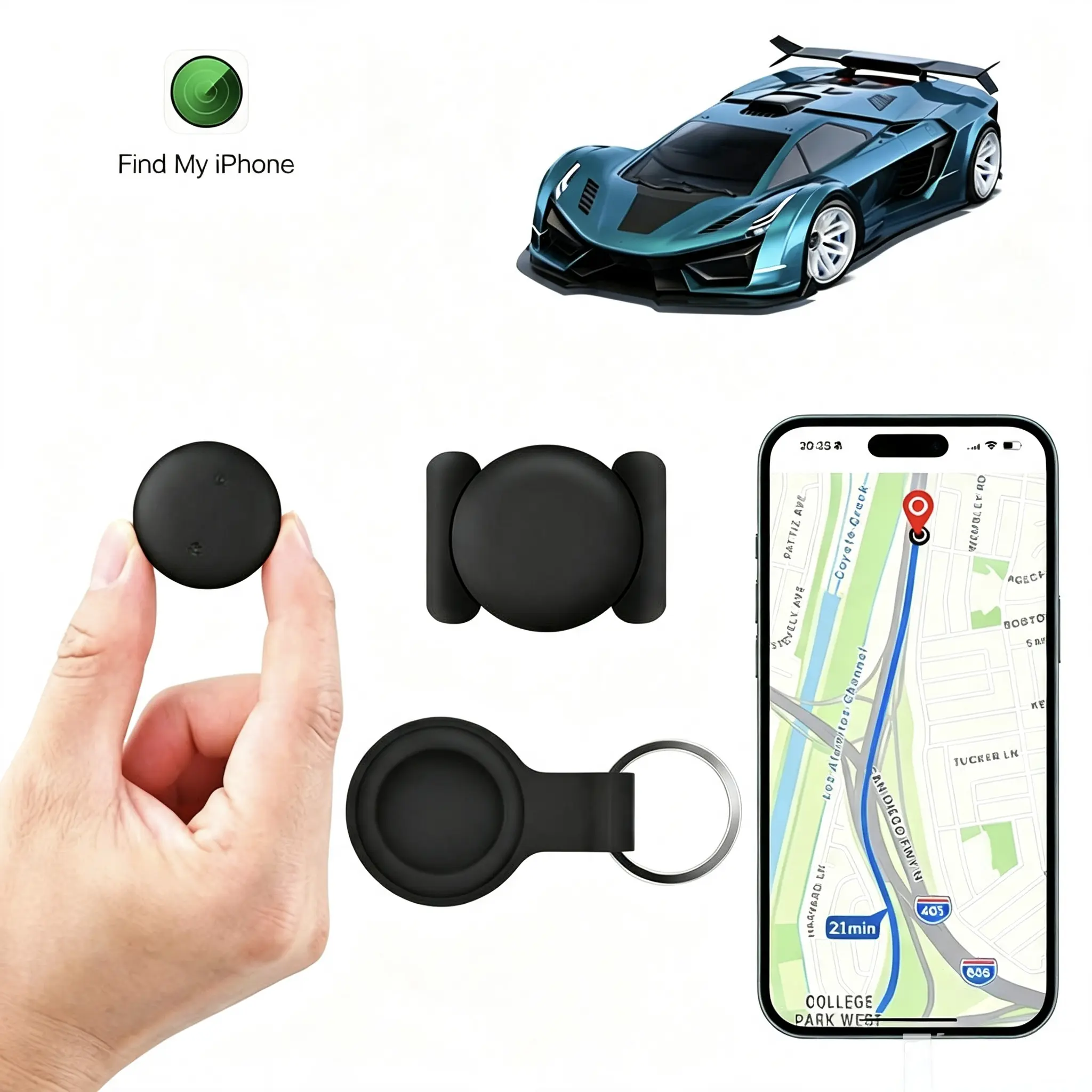 Mini GPS Tracker for Car - Car Tracking Device with Weatherproof Magnetic Case, No Monthly Fee, Hidden Anti-Lost, Compatible with Find My Network