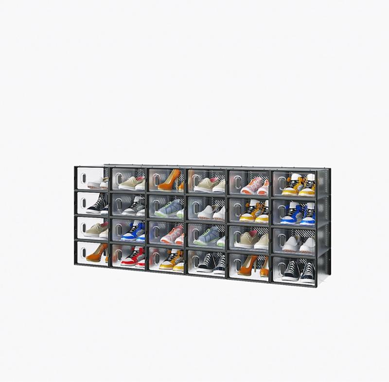 24 Piece Stackable Plastic Mesh Shoe Box Set Modular Breathable Storage for Organized Home Shoe Display