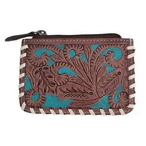 BuckleBird The Rodeo Mini Tooled Leather Coin Purse Sturdy Western Charm Zipper Closure Concert Bag Accessory Handcrafted Genuine Leather