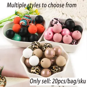 Silicone Beads Kit, 20pcs/set Mixed Color Beads for DIY Jewelry Making, DIY Jewelry Accessories for Bracelet Necklace Earrings, DIY Jewelry Decoration, DIY Beading Accessories