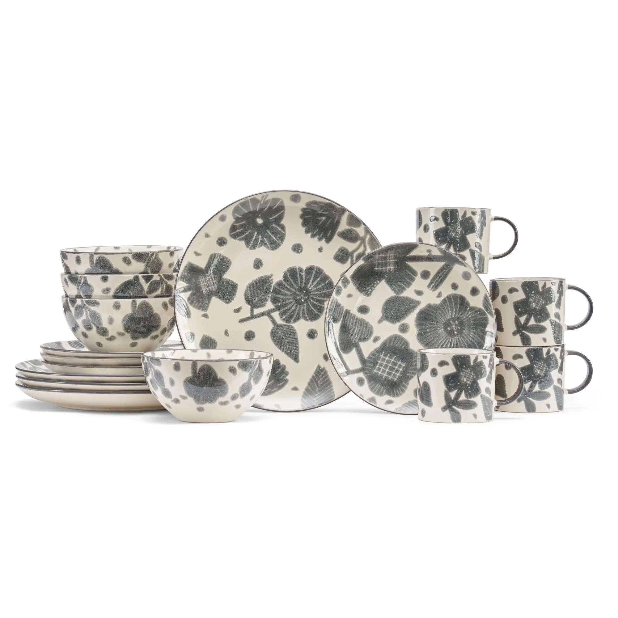 Baum Antique Floral Grey - 16pc Dinnerware Set Baum Antique Floral Grey - 16pc Dinnerware Set