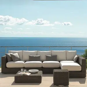 All Weather PE Rattan Wicker Patio Sofa Set, Waterproof UV Sunproof Outdoor Modular Sectional Furniture, Comfort Cushioned Garden Terrace Balcony Conversation Sofa Combination