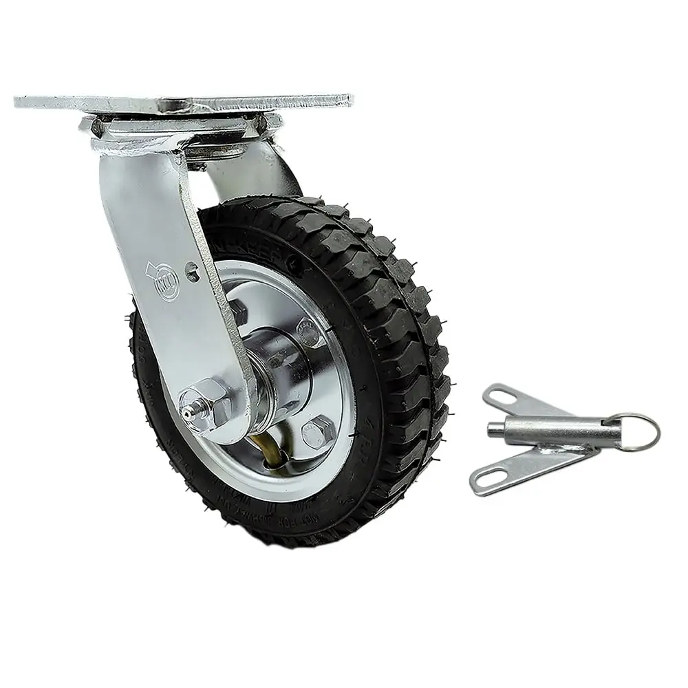 Service Caster SCC-100S150-PNB-BSL 6 in. Swivel Pneumatic Caster Black Rubber Wheel & Bolt On Swivel Lock Heavy Duty Caster