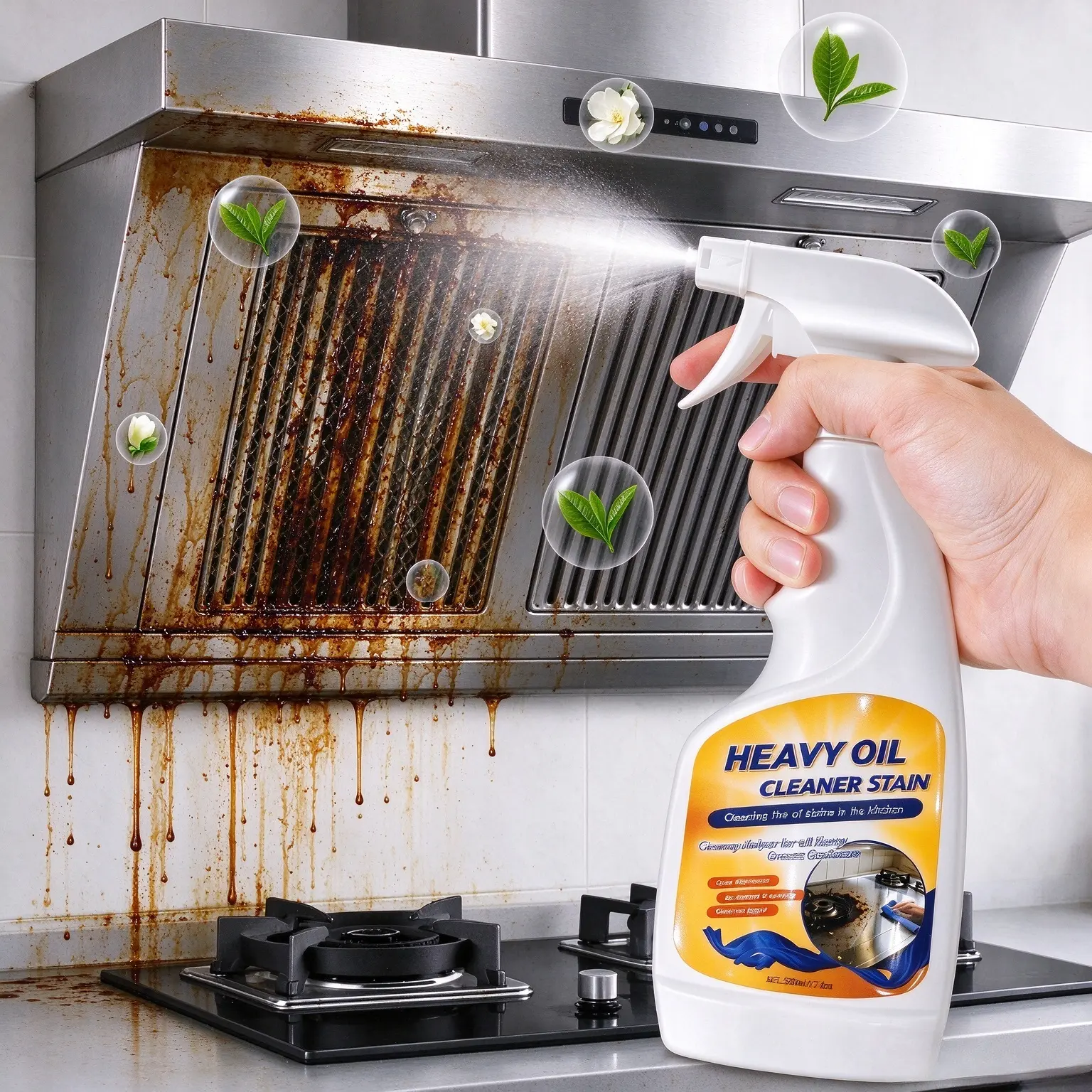 1/2/3/6/12pcs Multifunctional cleaner – An effective cleaning agent with a built-in nozzle. It can quickly remove grease and dirt, providing deep cleaning effects. Suitable for use in kitchens, households, range hoods, sinks, etc.