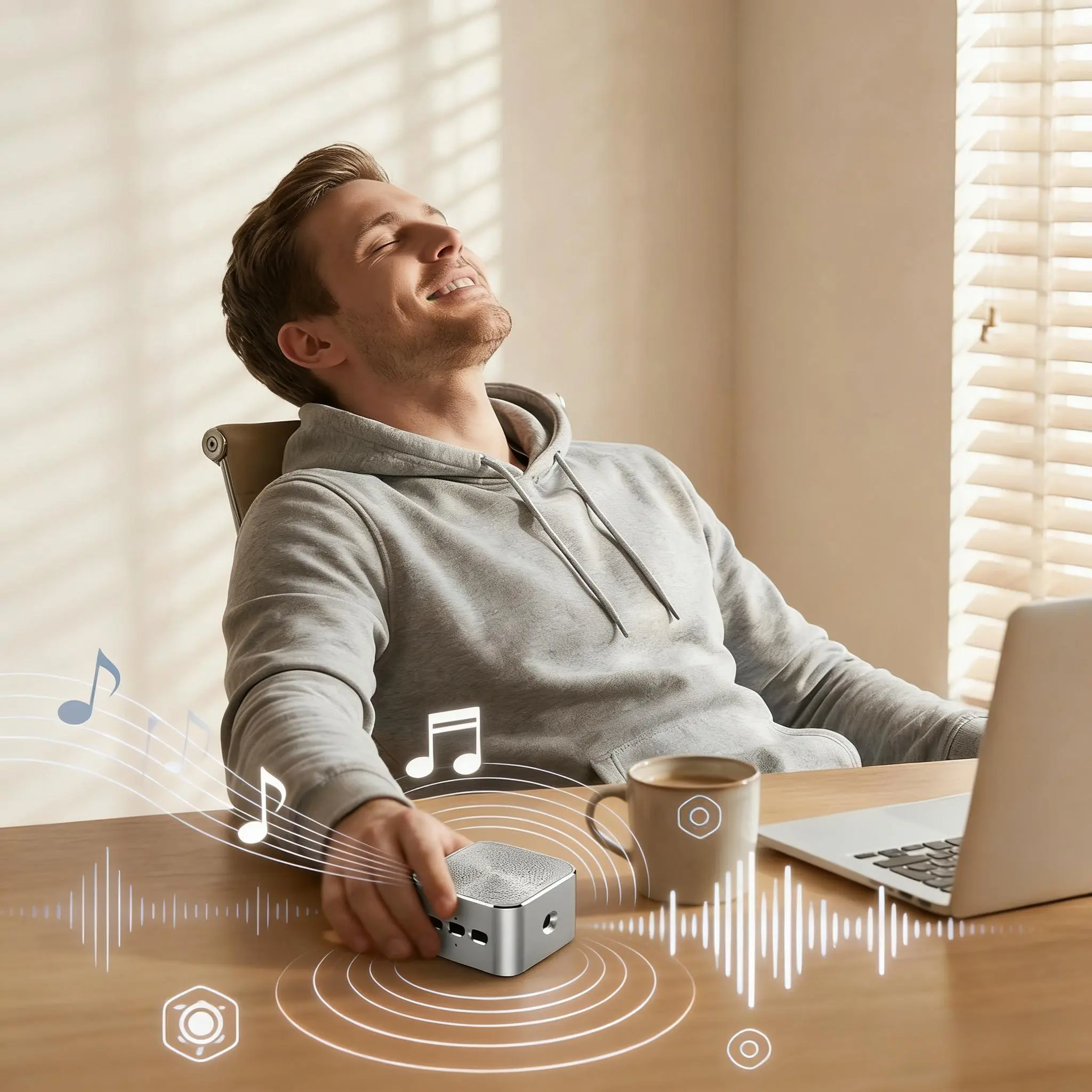 Portable Wireless Rechargeable Speaker - Bone Conduction Smart Mini Powerful Speaker with Bass, Resonance Function, Bottom Suction Cup, USB-C Fast Charging for Outdoor Travel, Home Party Gifts, Powerful Speakers