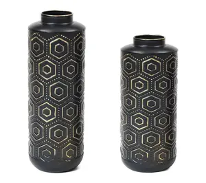 LuxenHome 2-Piece Black and Gold Metal Bottle Vase Set LuxenHome 2-Piece Black and Gold Metal Bottle Vase Set