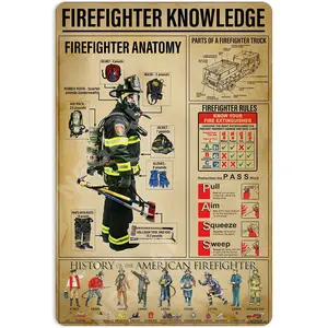 Firefighter Knowledge Metal Sign Garden Decoration, Multi-Purpose DIY, Christmas Decoration, New Year Decoration, Suitable for Office, Bar Club, Boxing Gym, Cafe, Bedroom, Bathroom, Restaurant, Pub, Basketball, Rugby Decoration, Wall Decoration, Easy to M