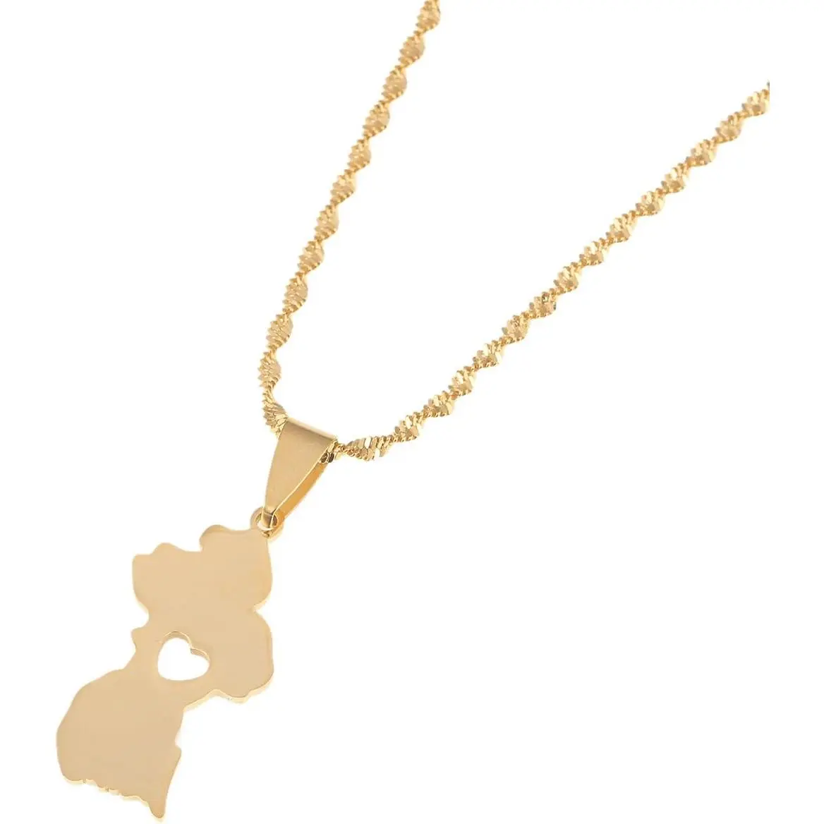 Gold Plated Guyana Map Stainless Steel Pendant Necklace, Fashion Costume Jewelry Accessory, Gold Plated Necklace