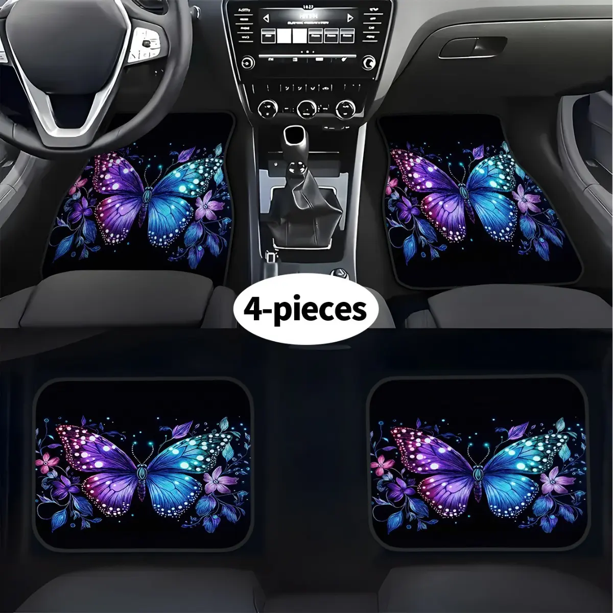 Car Floor Mats Universal 4pcs Butterfly Printed Car Carpet Mats Front Rear Full Set Car Interior Accessories Fit Sedans Trucks Suvs Vans All Weather Car Foot Mats Decorative Car Mats