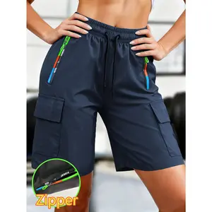 Women's Summer Outdoor S Shorts with Zipper Pocket Design, Breathable, Loose Fit, Versatile Knee-Length Pants
