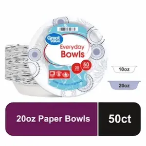 Everyday 20 oz Disposable Paper Bowls, 50 Count