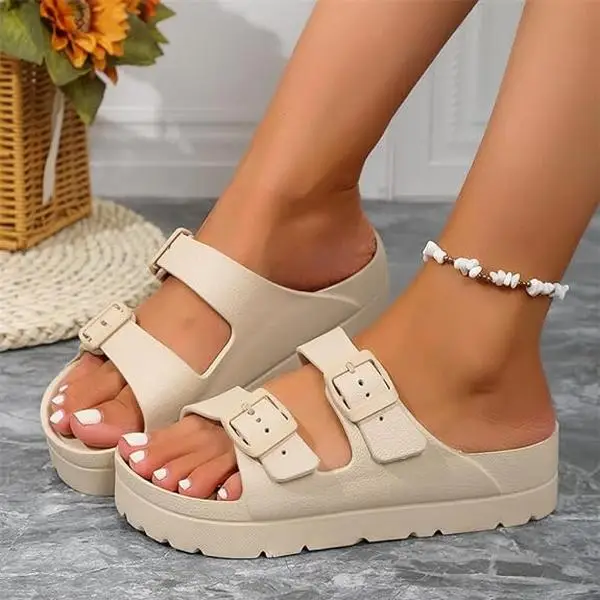 Women's Lightweight Comfort Soft Platform Slides EVA Adjustable Double Buckle Slide Sandals Summer Beach Slippers Non-Slip Shower Shoes Walking shoes
