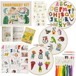Complete Embroidery Kit for Beginners & Adults with Printed Water-Soluble Patterns, Threads, Fabric, Tools & Video Tutorials, Easy DIY Craft Kit for Learning Stitches, Accessories &  Gifts