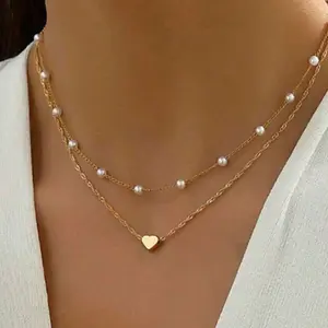 2pcs Elegant Heart Pearl Pendant Necklace – Ideal for Gifting, Parties, and Everyday Style