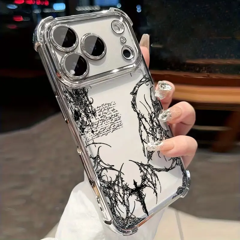 Gothic Dark Thorn Cross Script Art Shockproof Smartphone Case - Drop-Resistant Durable Protection for iPhone 17 Air,16 Pro Max,15,14 Plus,13,12,11 Plus,XR,XS & Samsung Galaxy S26 Ultra,S25 Ultra,S24,S23,S22 Mobile Accessories for Handheld Devices