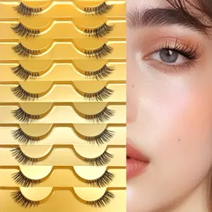 10 Pairs Soft Natural Cat-Eye Half Eyelashes - 0.05mm Ultra-Thin Fluffy Fox Style Lashes with 6-9mm & 10-12mm Lengths, Reusable Beginner-Friendly False Lashes for Everyday & Special Occasions, Cateye Effect Lashes, Crossstyle Lash Design