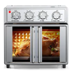 PlumChef 27.5 Quart Extra Large 6 Slices Air Fryer Convection Toaster Oven, French Door, 1700W, Multifunction Oven for Air Fryer, Toast, Grill, Defrost, Bake (Stainless Steel) steam  oven Multi-Function Capacity Multifunctional hot circulation