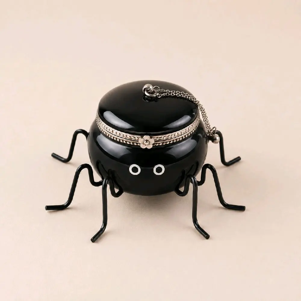 Black Porcelain Spider Trinket Box with Hinged Lid, Gothic Keepsake and Jewelry Holder