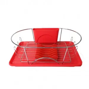 MegaChef 17-in Red and Silver Dish Rack Organiser with Detachable Utensil Holder and 6 Attachable Plate Positioners