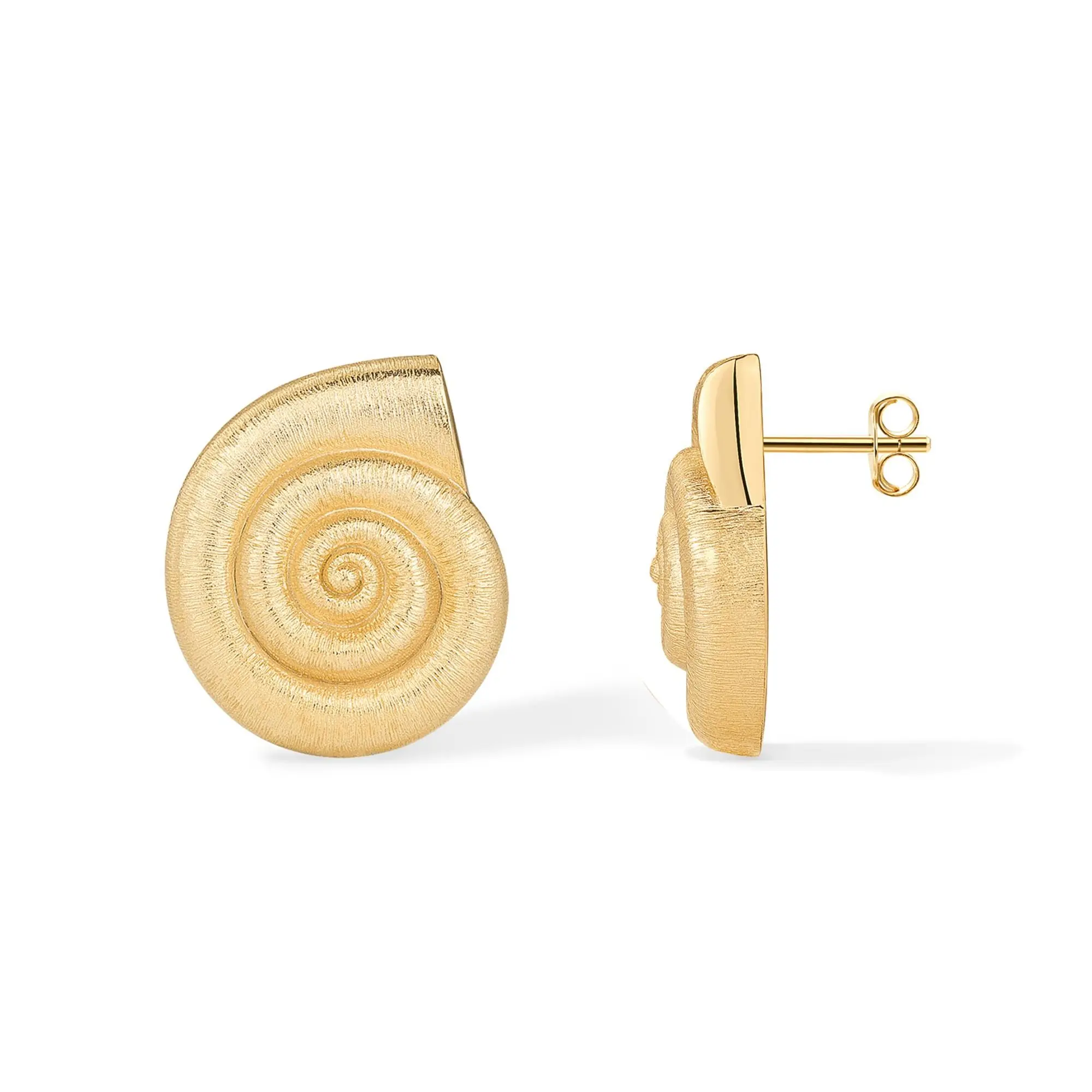 PAVOI 14K Gold Plated Sterling Silver Posts Seashell Statement Earrings for Women | Cubic Zirconia Reconstructed Baroque Freshwater Pearl Stud Earring | Brushed Textured Conch Chunky Earrings