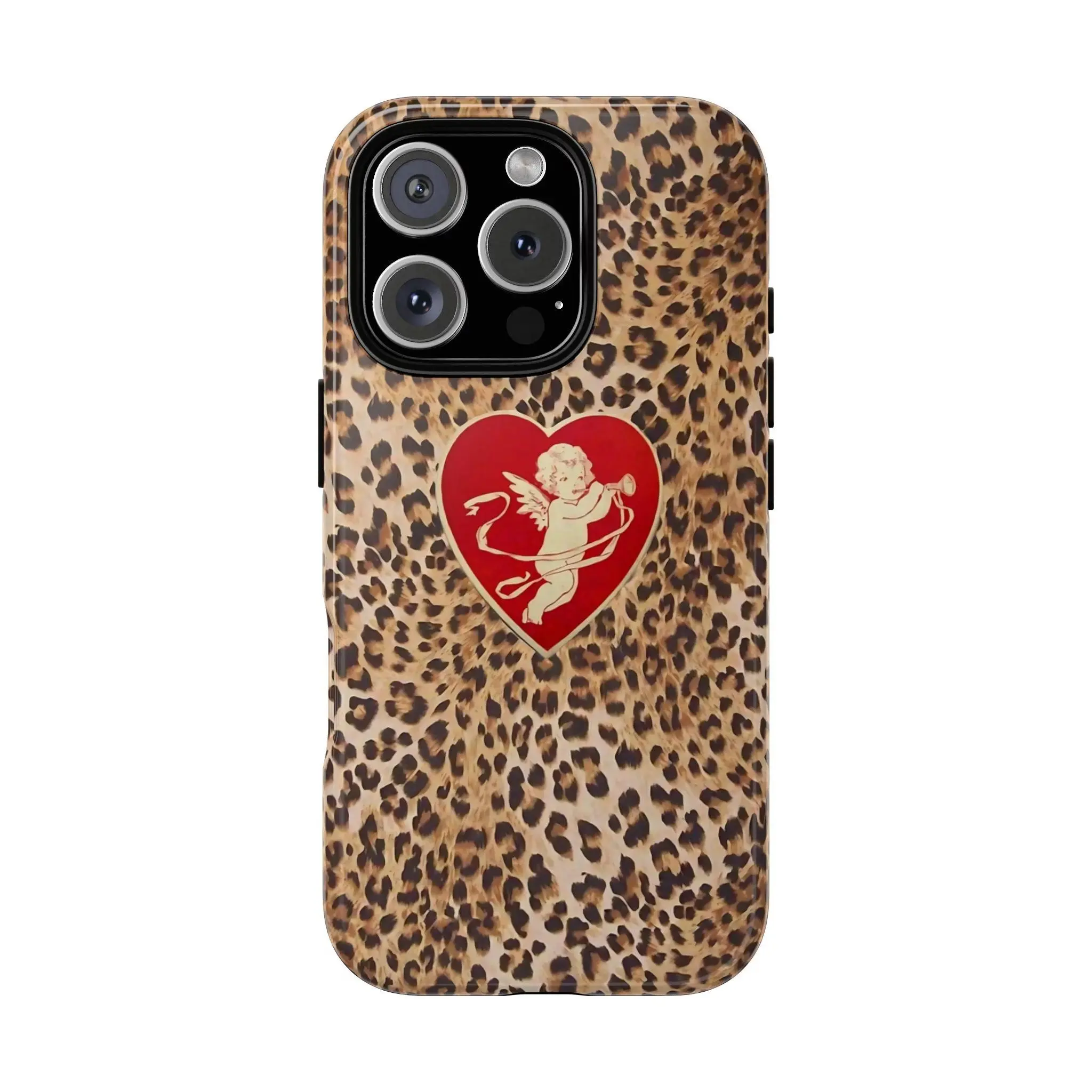 Durable Polycarbonate-Rubber iPhone 17 Pro Case Casing - Leopard Print, Cupid Heart, Cute Animal Designs, Stylish Mob Wife Vintage Phone Aesthetic for It Girls, Wireless-Ready, Shock-Resistant Accessory, Impact Resistant
