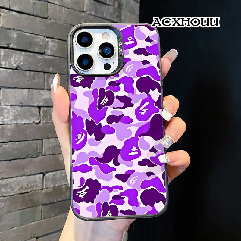 Silicone Lanyard Protective Cellphone Casing - Shockproof Smartphone Electronic Cover with Camera Guard, Trendy Original Design for iPhone 11-17, 12-16 Pro/Pro Max (Purple Camo), Durable Handheld Accessory, Superior Silicon