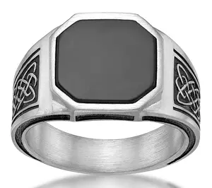 LYNX Men's Stainless Steel Black Agate Signet Ring