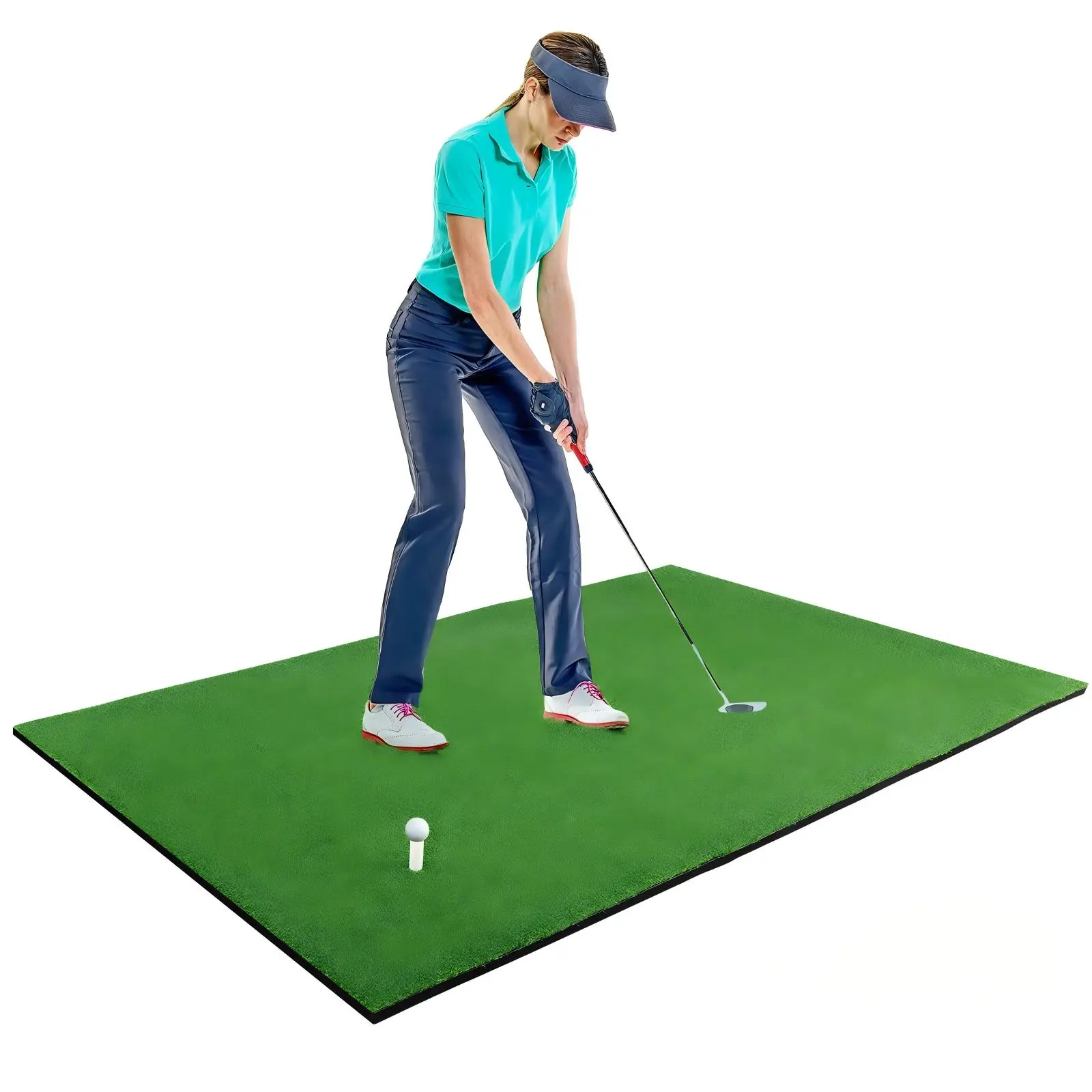 Golf Hitting Mat, 3.8'x5' Textured Artificial Turf Training Mat with Ball Position Support, Roll-Up Easy Storage, Authentic Feedback for Home, Garage Swing Practice, Home Practice