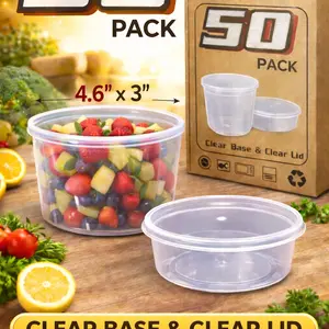 16oz Clear Plastic Deli Containers with Lids, 50 Pack Round Food Storage Cups for Soup, Salad, Sauce and Meal Prep, Leak Resistant Disposable Containers, 4.6 x 3 Inch