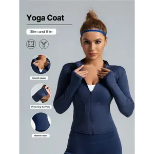 [82.5% Polyester Full Zip Jacket] Women'S Midi Yoga Jacket, 82.5% Polyester 17.5% Elastane, Full Zip Fitness Sportswear, Slim Fit, Knit Fabric, Medium Stretch, Solid Color, All Seasons, Gym Running Activewear