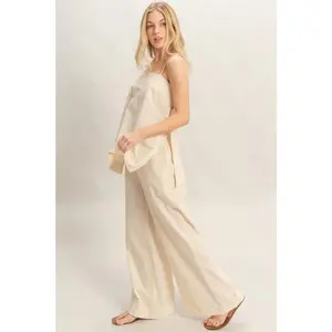 Spaghetti Strap Top & Wide-leg Pants Set
